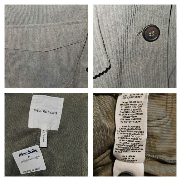 Avec Les Filles Green Corduroy Shacket Jacket L New - Picture 6 of 10